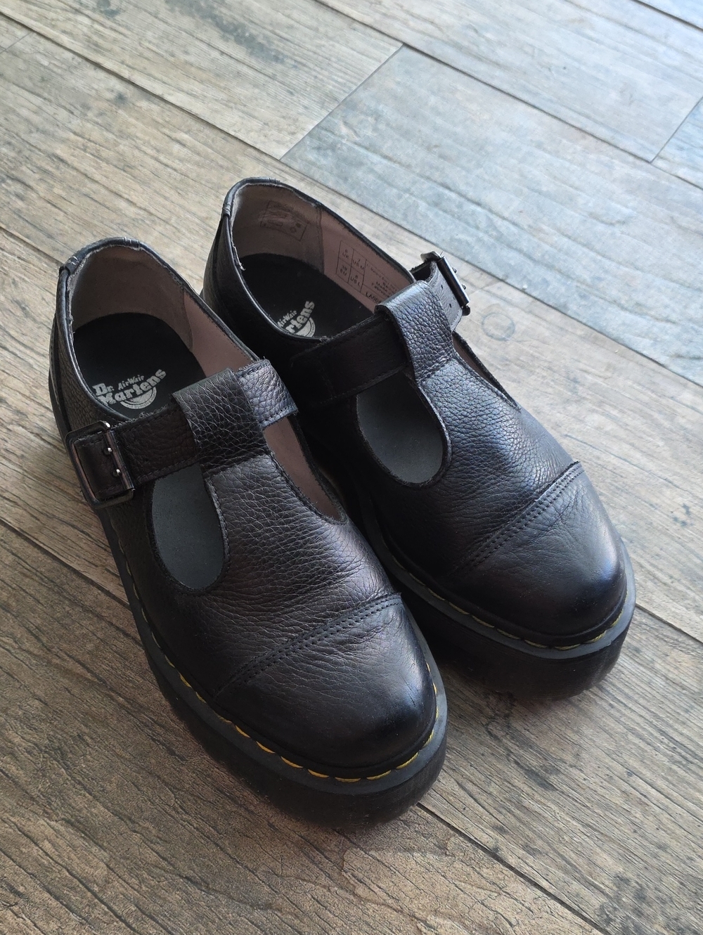 Dr. Martens Black Leather T-Bar Platform Shoes